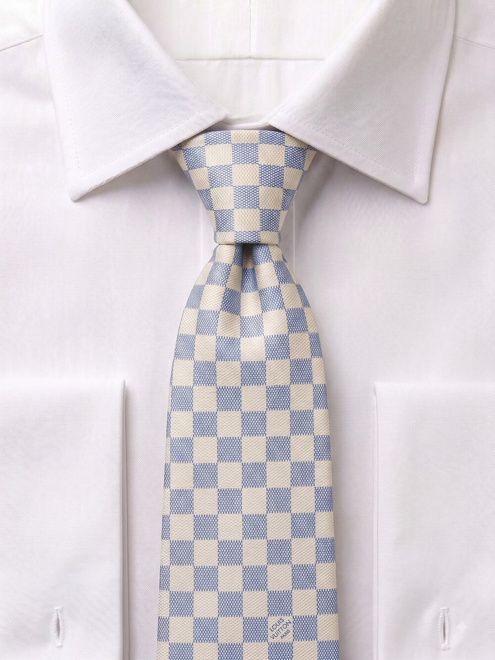 Louis Vuitton Paris Grey Damier Check 100% Silk Necktie
